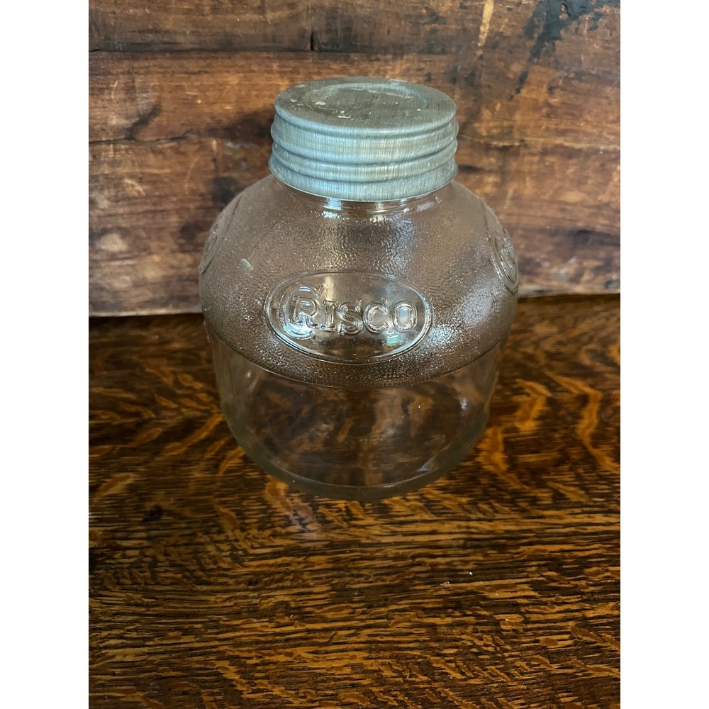 Vintage Crisco Ball Glass Jar with Zinc Lid and Milk Glass Liner Embossed 6 inch